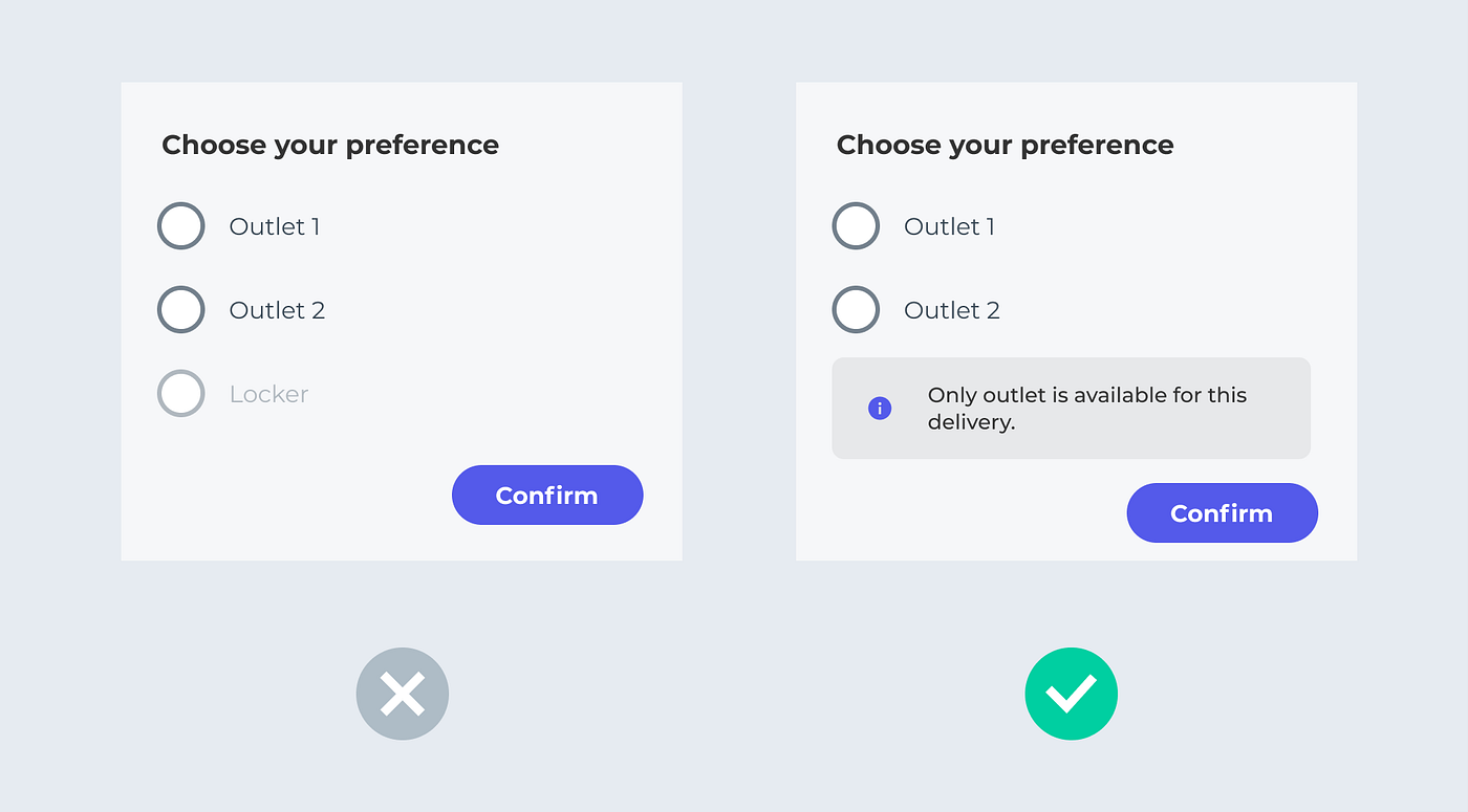 A disabled element can be removed or replaced by a tooltip, an information box.