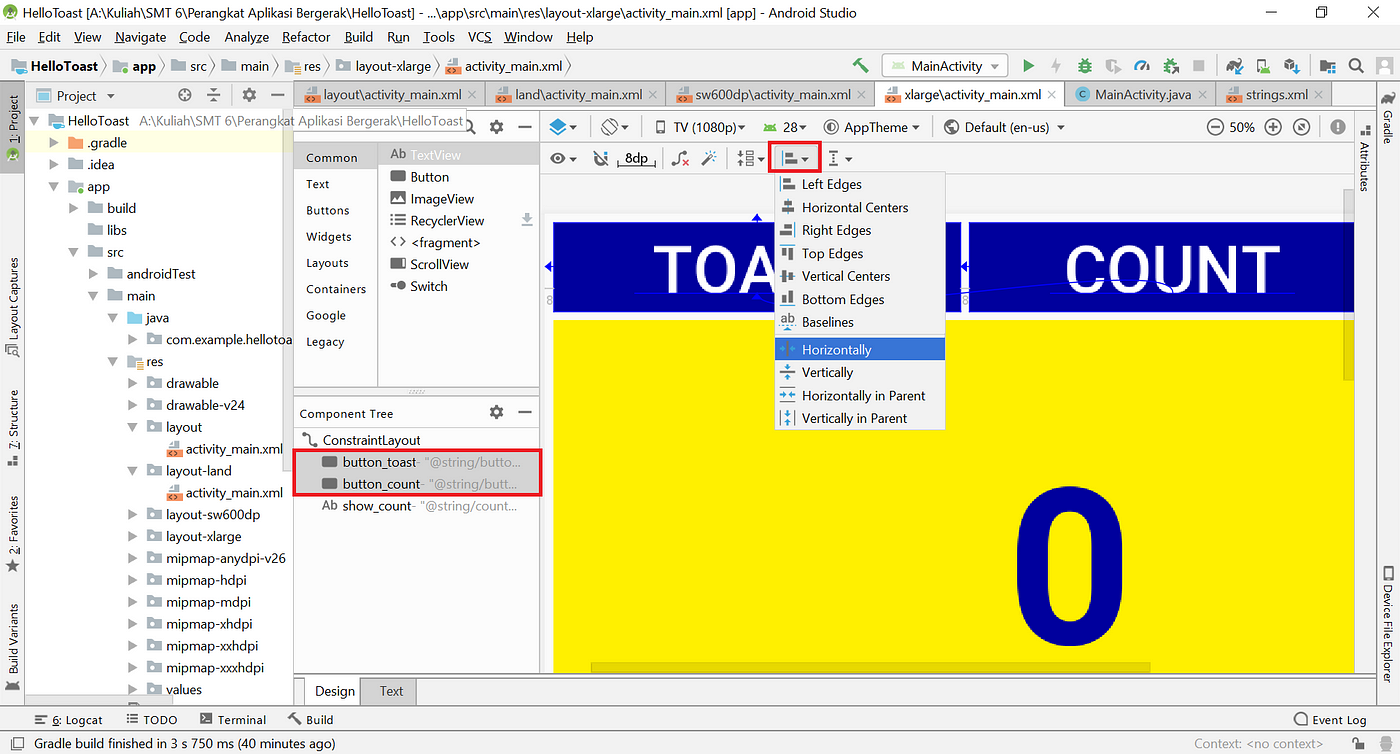 android studio toast change orientation