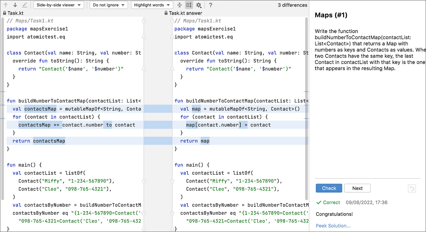 Comparing solutions in the IDE