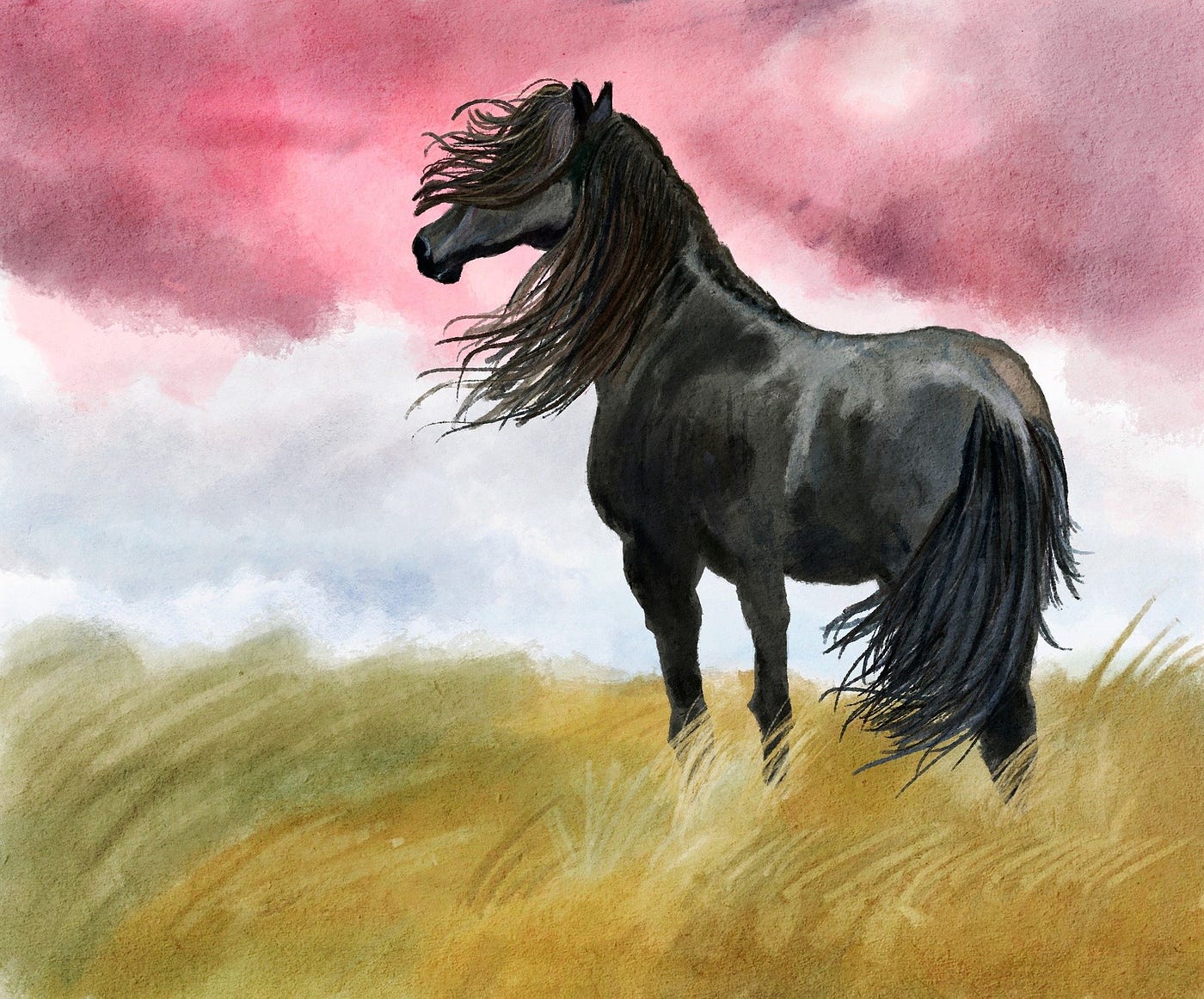 A painting of a standing horse