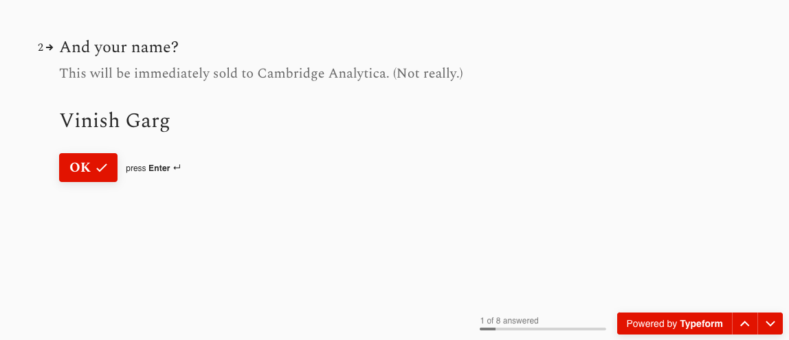 A form design that shows the difference between copywriting and UX Writing, an example by Vinish Garg.