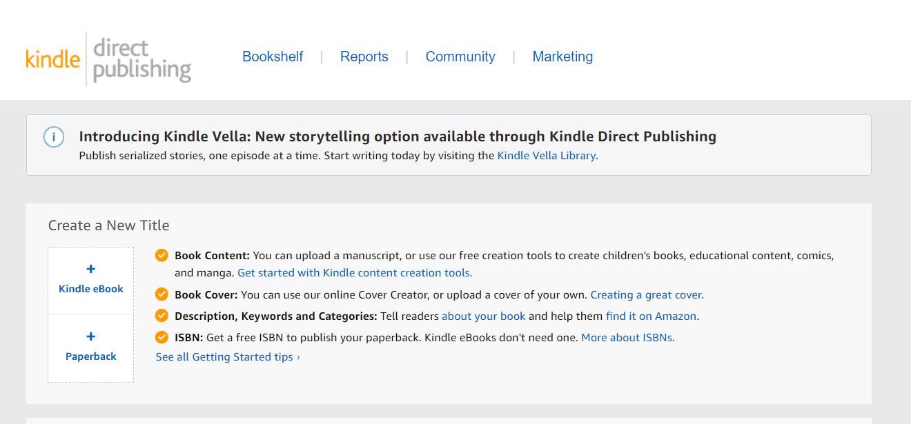 kindle direct publishing my reports