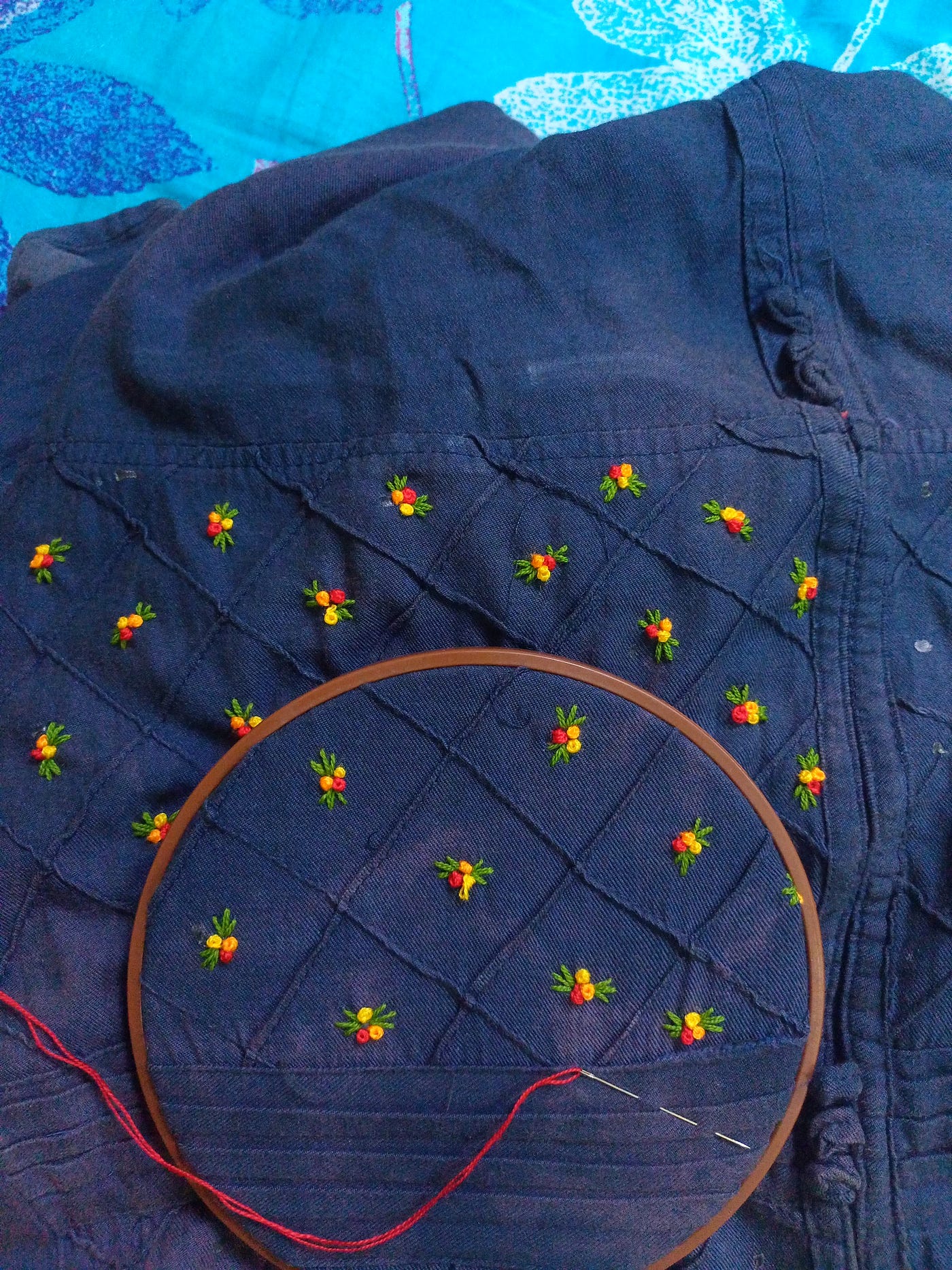 clothing, hand embroidery, tiny floral, colorful floral