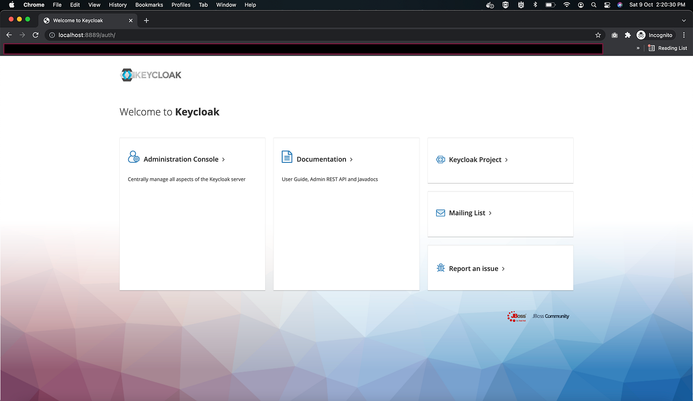 Keycloak Identity and Access Management tool. Install and run