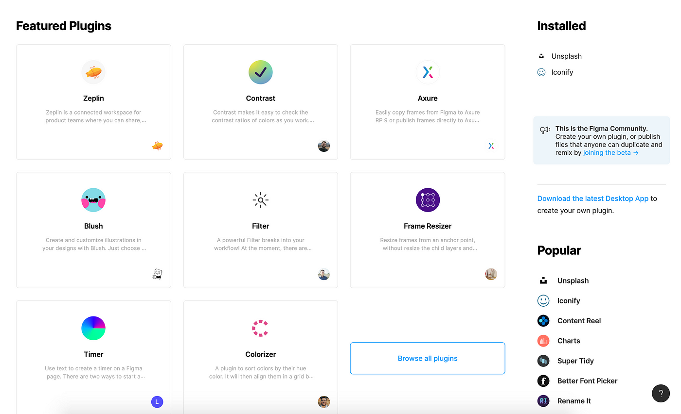 A screenshot of Figma's plugin page showing a list of plugins