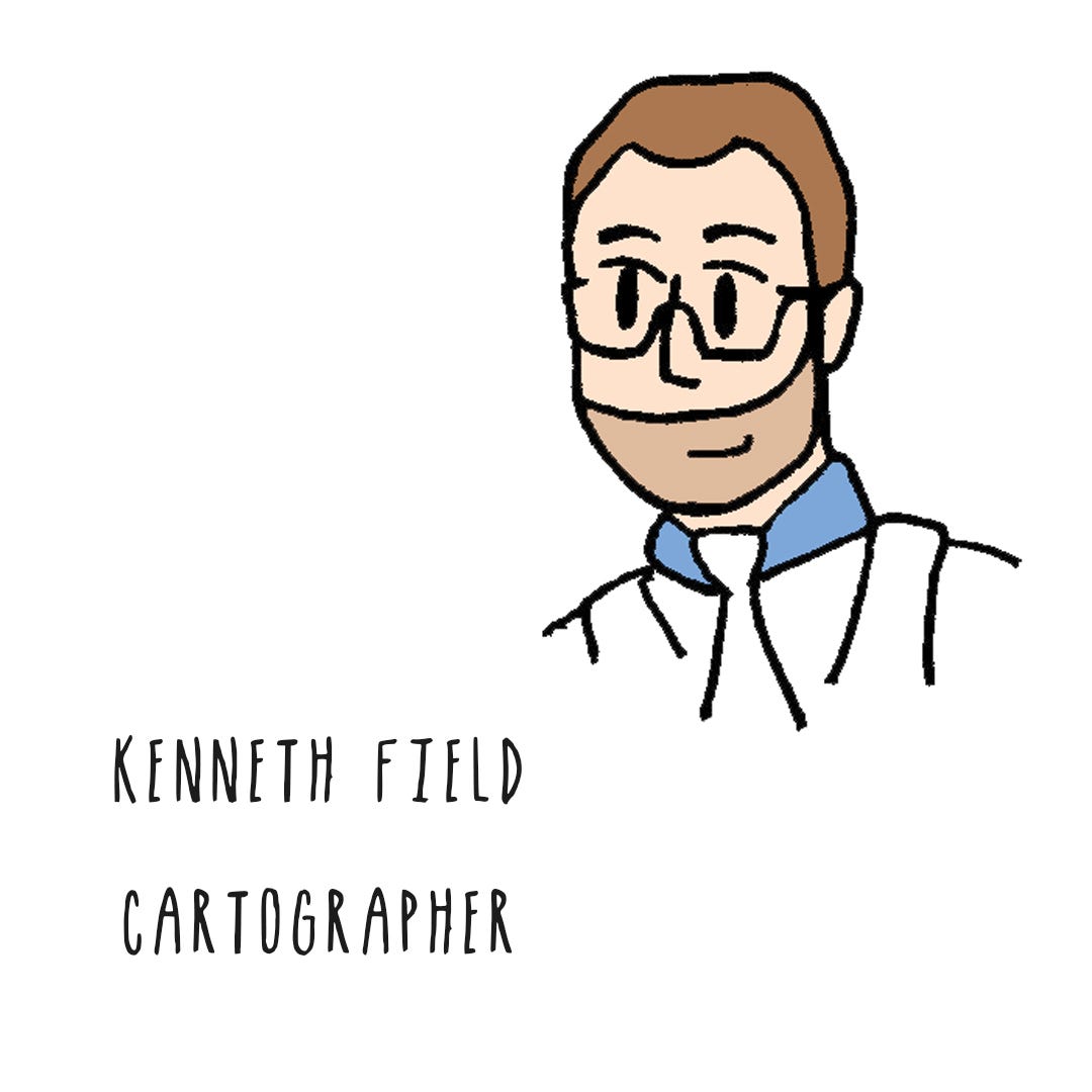 Image of a man with light brown hair and a 5 o’clock shadow: Kenneth Field, Cartographer.