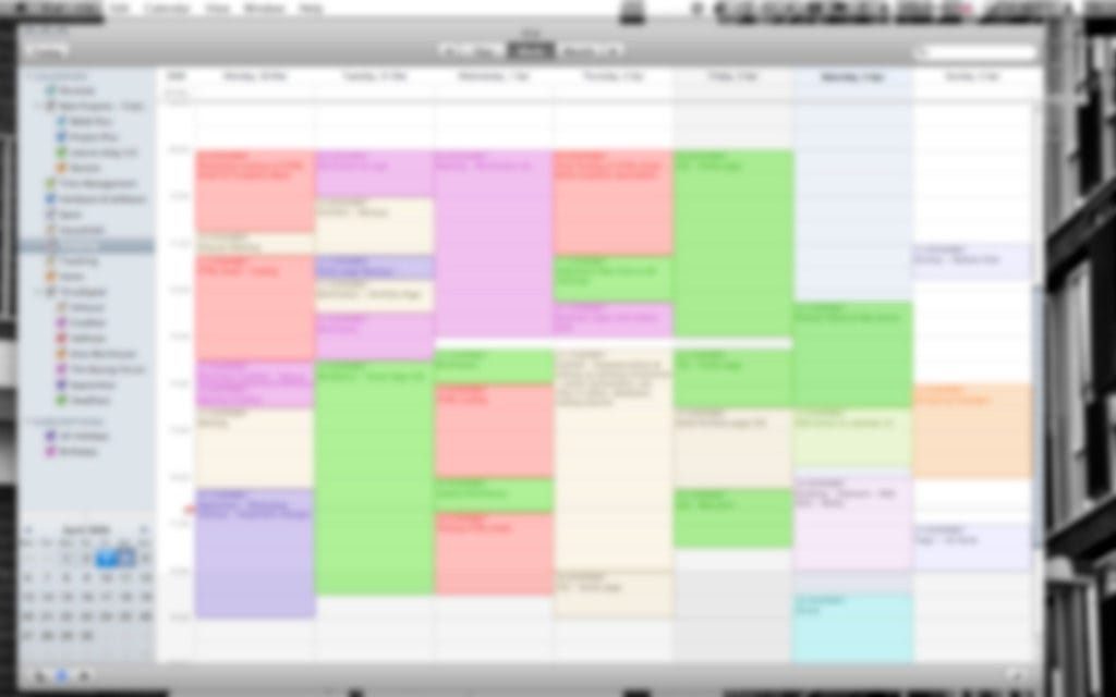 An out-of-focused but totally packed weekly schedule