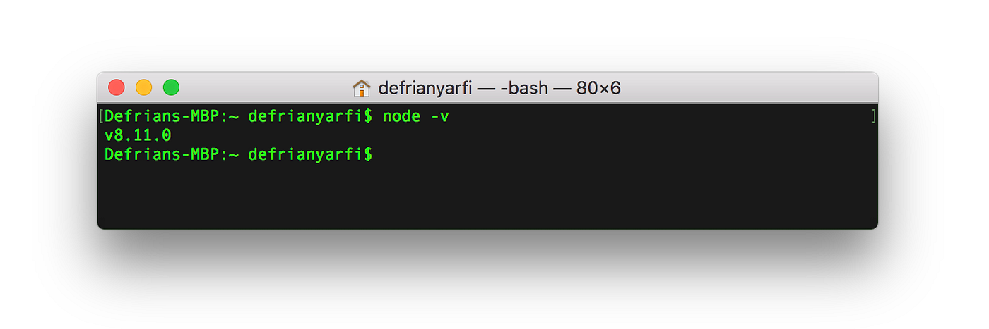 Checking default Node.js version
