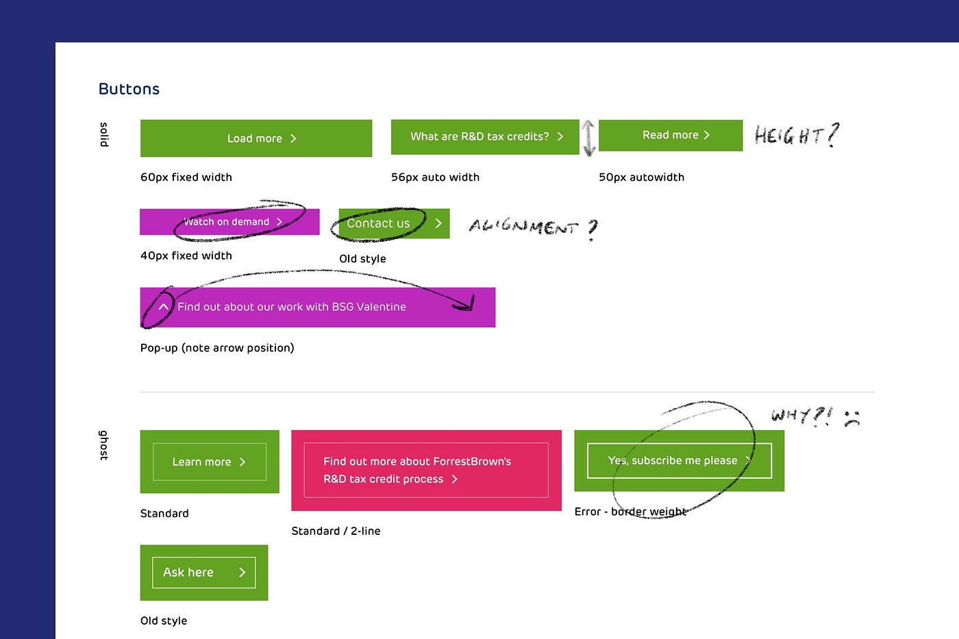 Detail of the design audit with annotated components