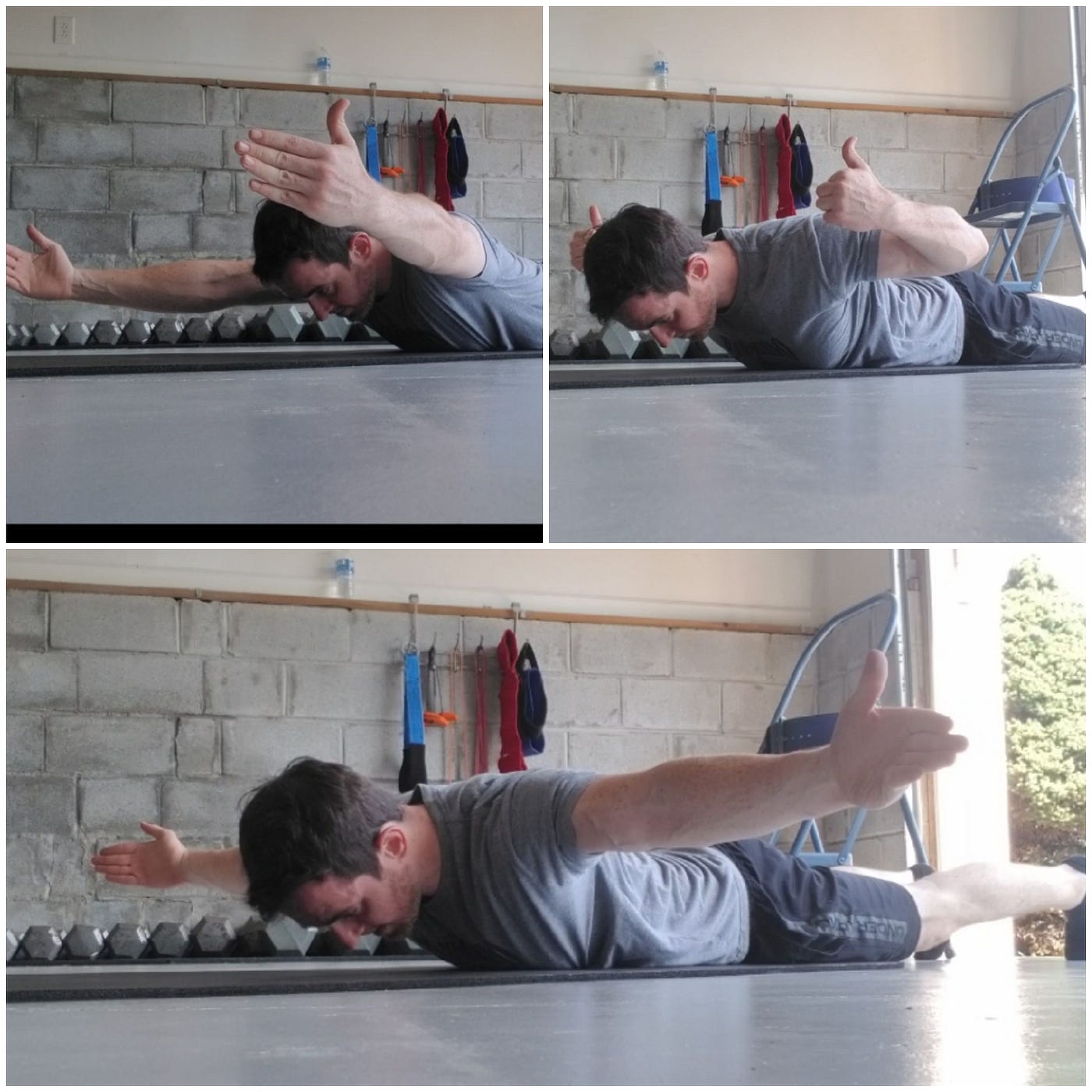 Y-W-T Holds are exercises to improve shoulder health by lying on your front and holding your arms off the floor