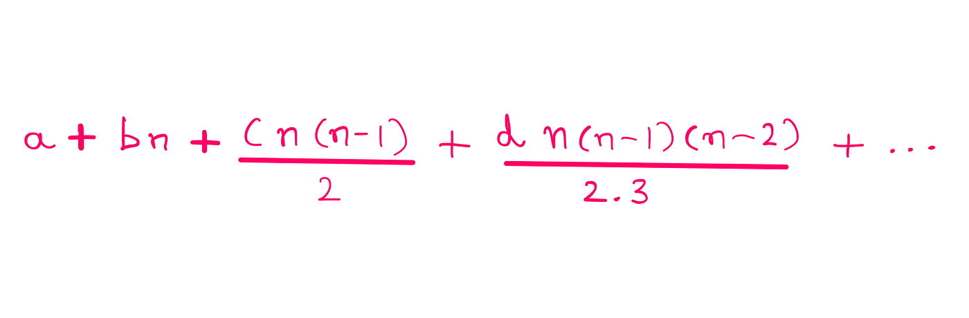 How To Really Solve The Straight Lines And Triangles Puzzle? — a + bn + cn(n-1)/2 + dn(n-1)(n-2)/(2*3) + …