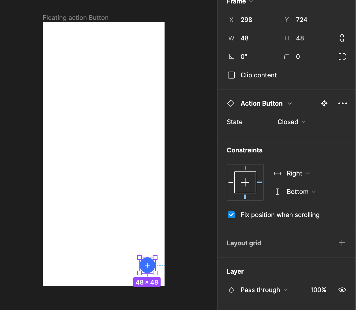 Floating action button placement on final frame