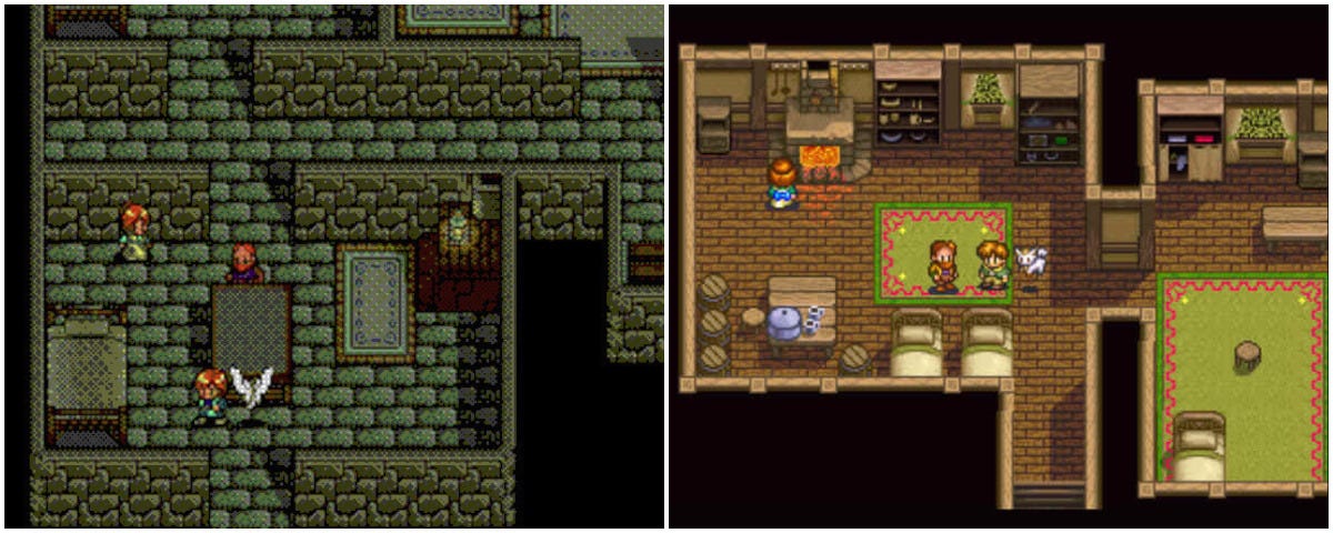 A graphical comparison, with Lunar: The Silver Star Sega CD release on the left, and Lunar: Silver Star Story Complete Playstation release on the right.