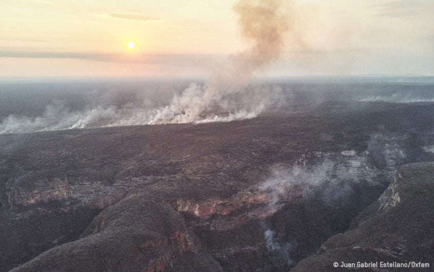 Forest fires in Bolivia’s Amazon rainforest. Photo: Juan Gabriel Estellano/Oxfam