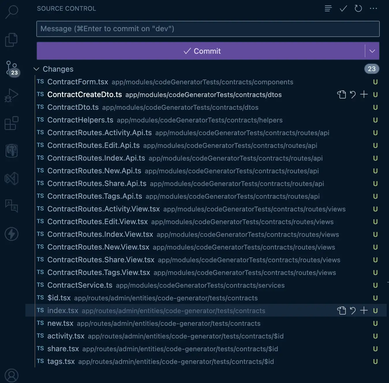 Generated code in git changes