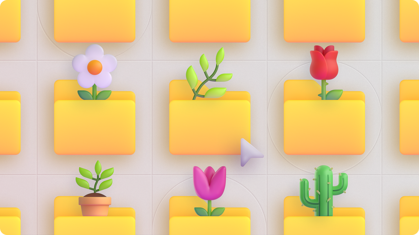 Plants and flowers rise out of yellow folders.