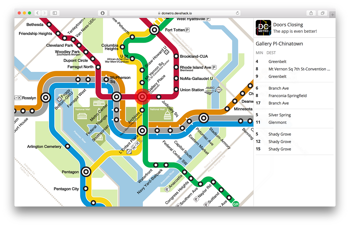 The interactive DC Metro Map.