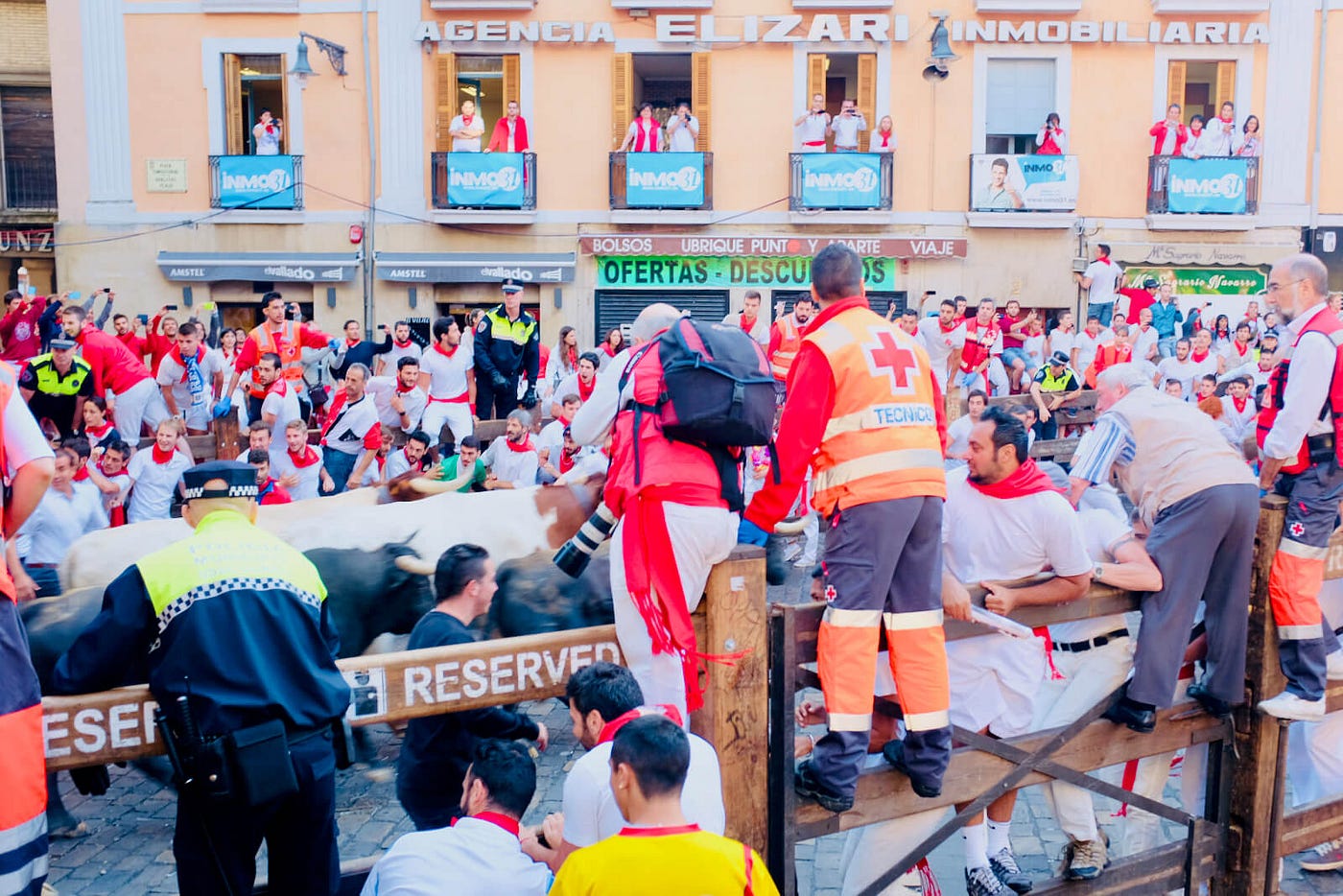 A running of the bulls (encierro) in Pamplona