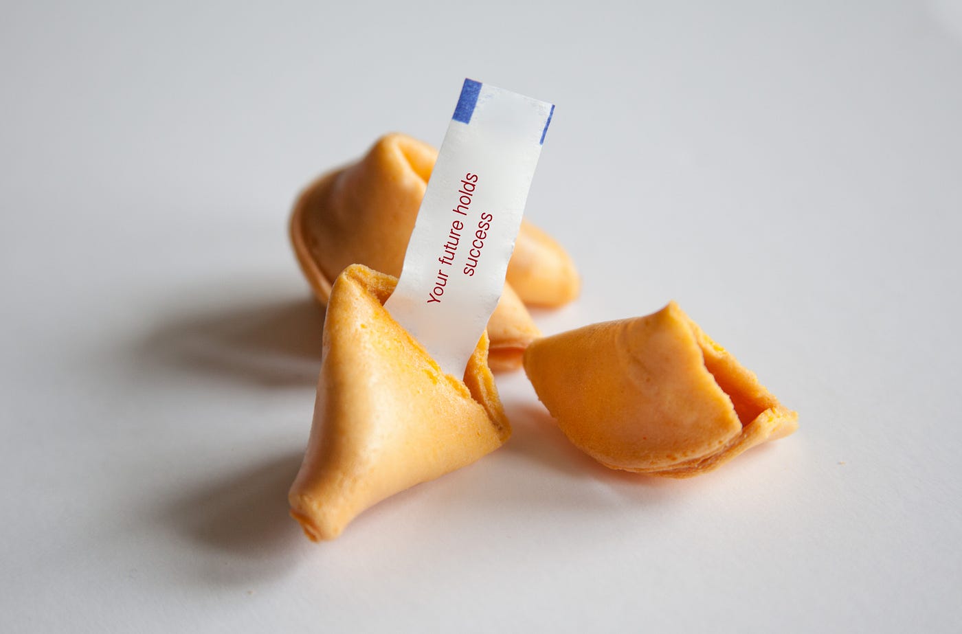 A fortune cookie with the message “Your future holds success”.