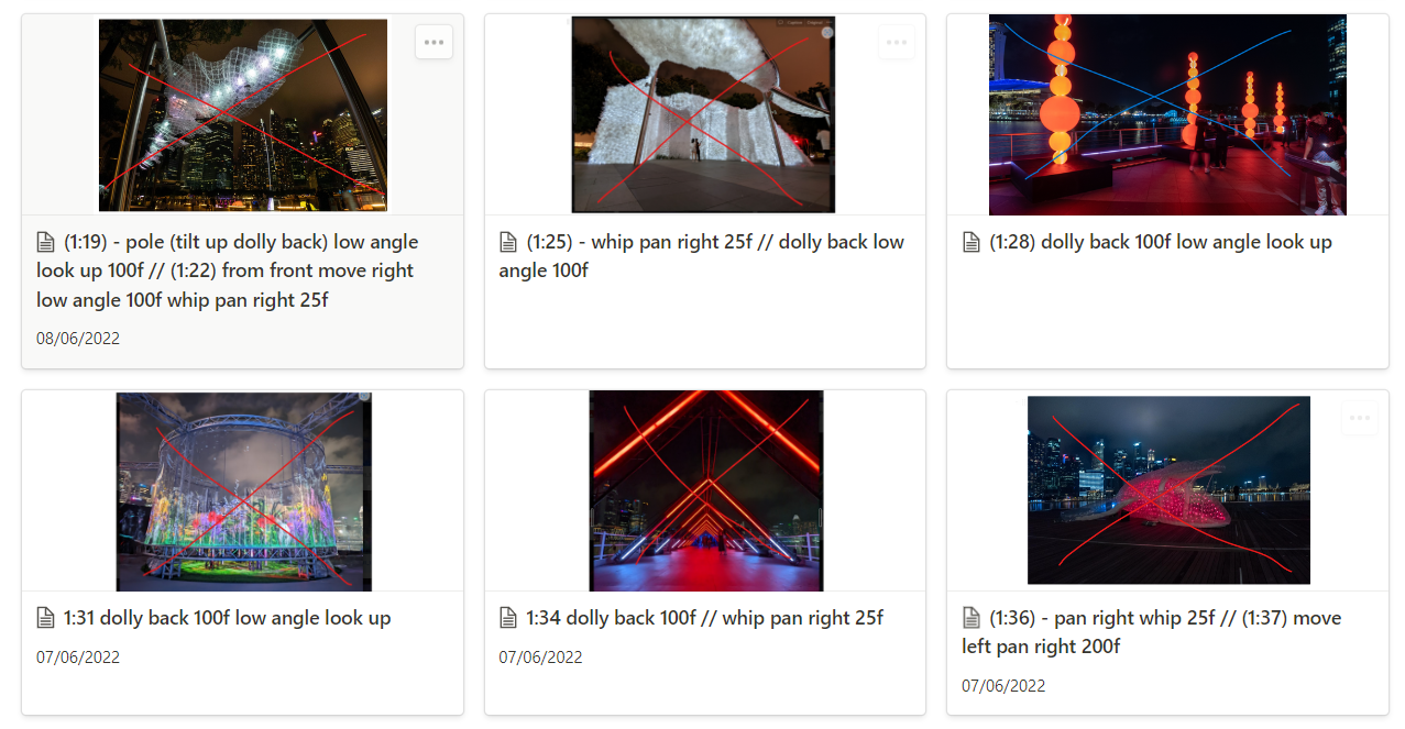 storyboard of ilight 2022 video — done in notion