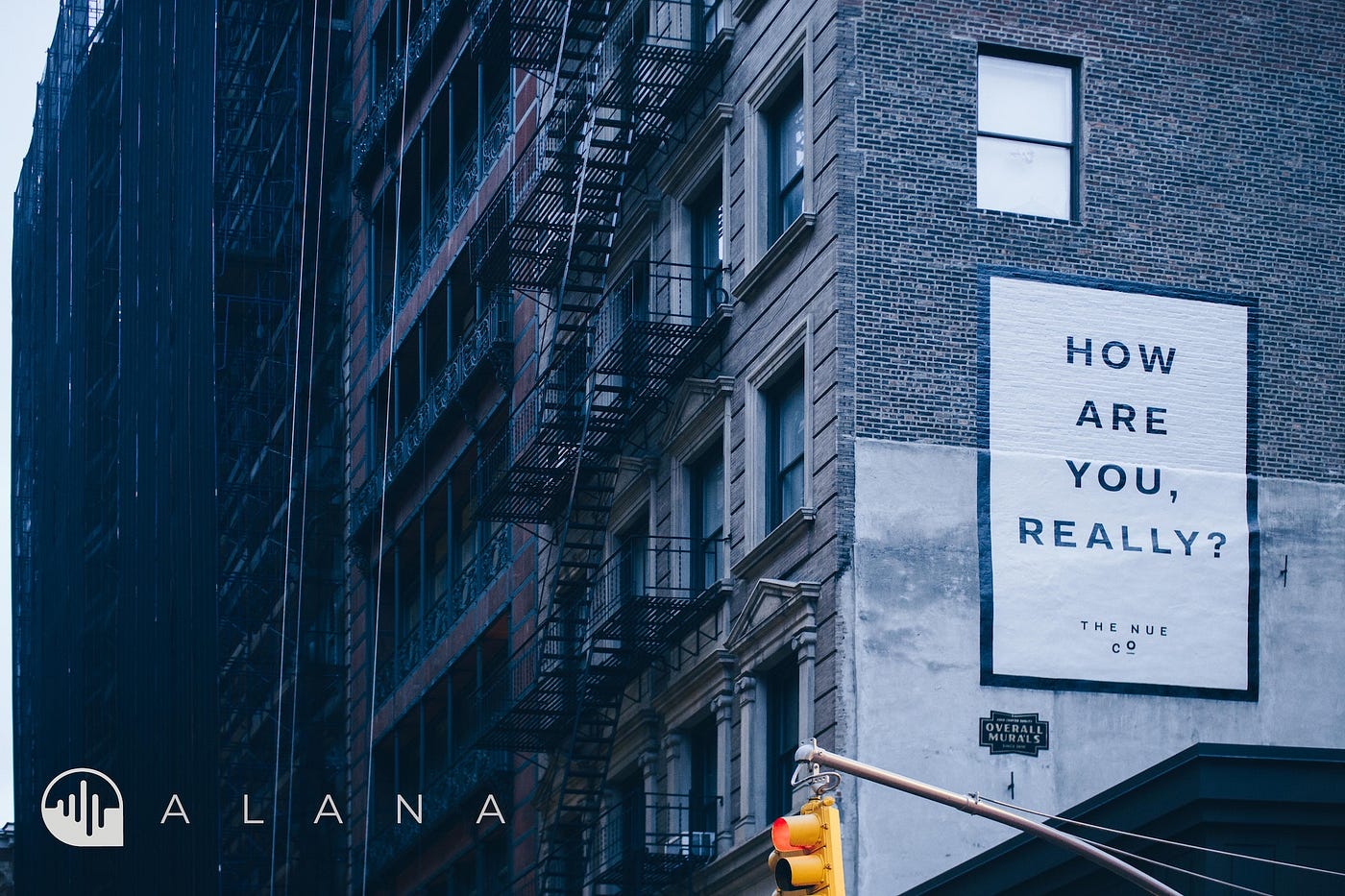 A poster on the side of a large building saying “How are you really?”