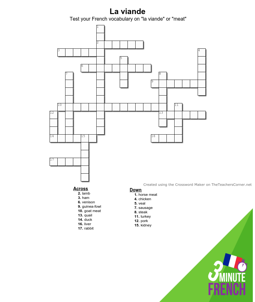 Mots Croises French Crossword La Viande By Kieran Ball The Happy Linguist Medium
