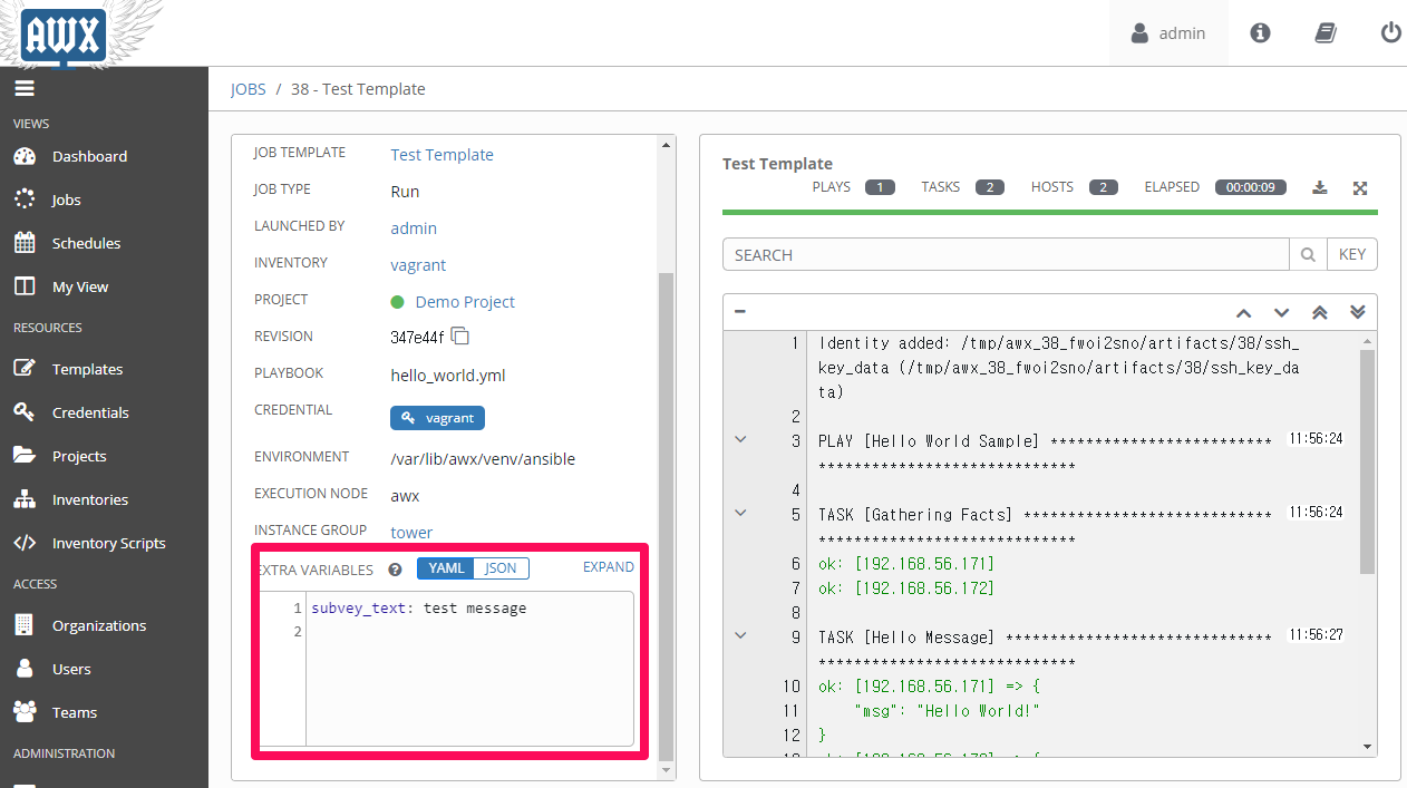 Ansible/AWXTemplate SURVEY 설정하기. AWX Tower 에서의 Template 실행될 때마다 사용자