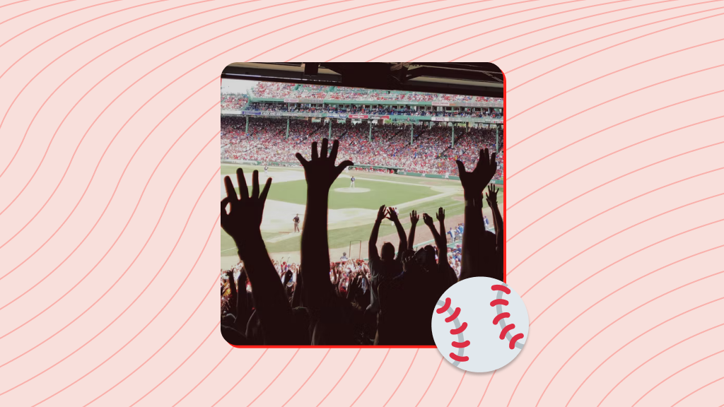 Banner image featuring fans cheering at a baseball park. A baseball emoji overlays the central image in the bottom right corner.