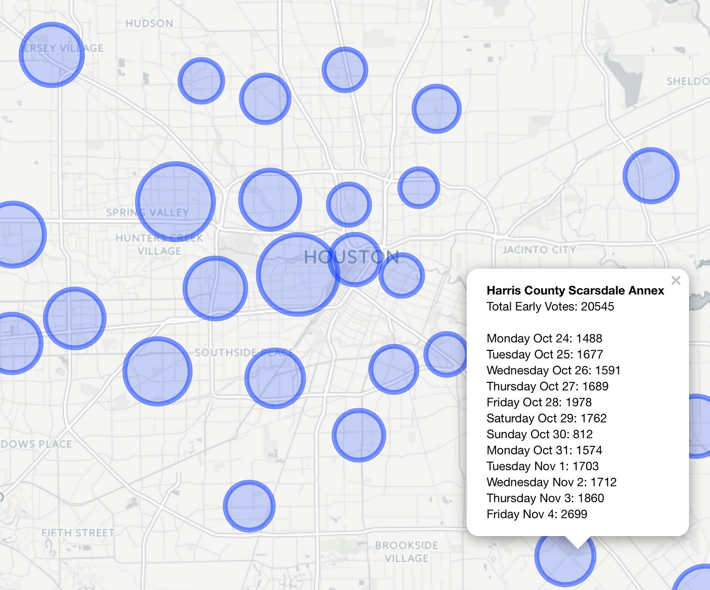 Proportional Map of Early Voting Turnout in Harris County by Jeff