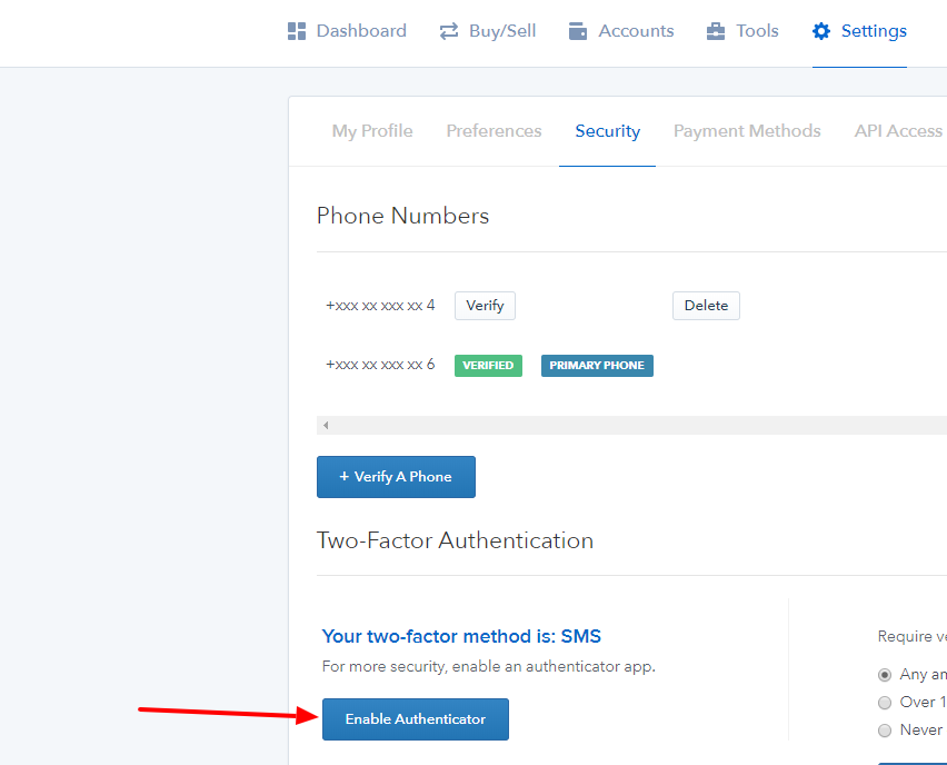 2 factor authentication coinbase