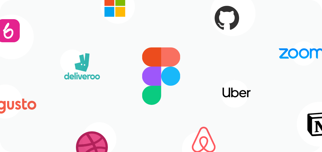 Figma logo surrounded by company logos like Uber, Github, and Zoom