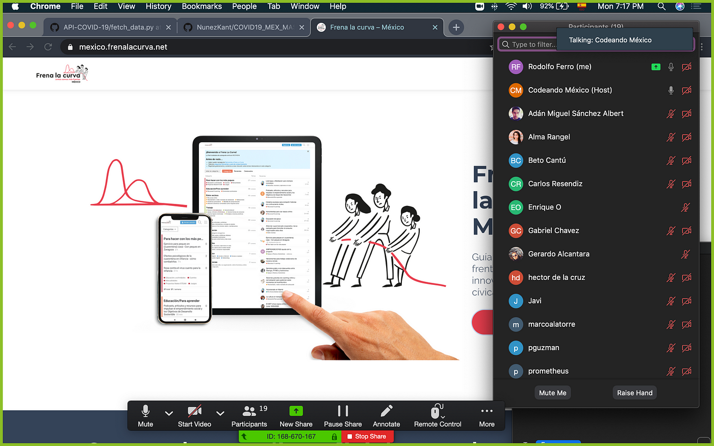 Screenshot of a Zoom meeting showing a screen share illustrating a mobile and tablet experience.