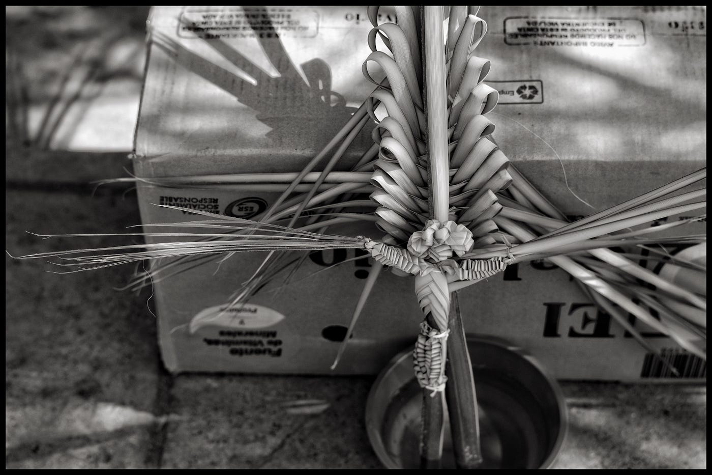 Woven crucifix made plant leaves and sold on the street during the two weeks celebrating Easter in Oaxaca.