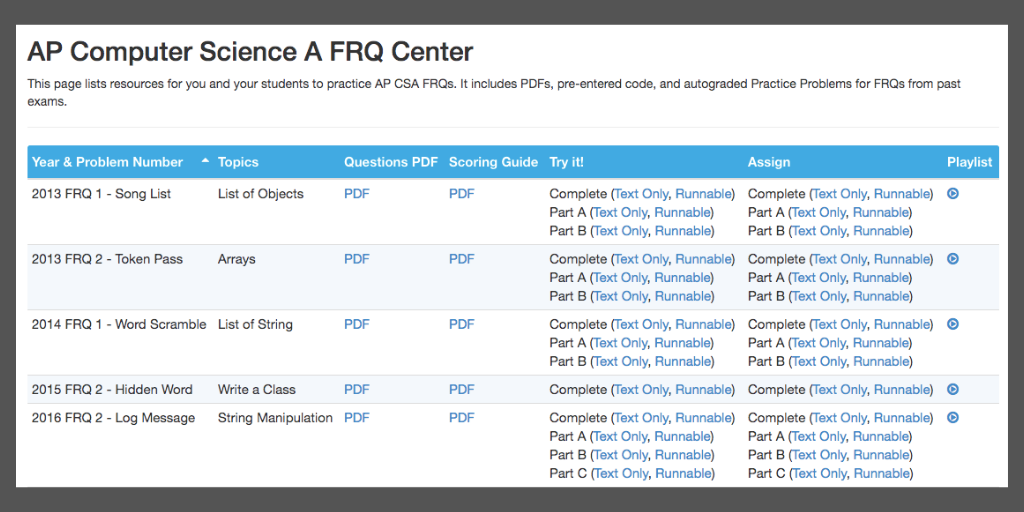 CodeHS AP CSA FRQ Center. Assign Free Response Questions to Your… by