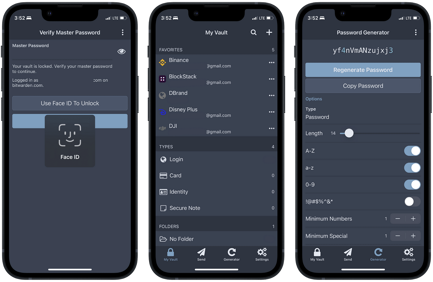 Screenshot of Bitwarden app on iOS 15