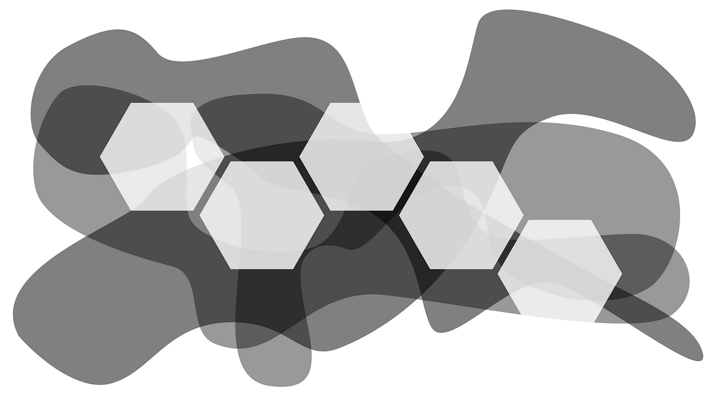 Perfect hexagons precisely placed over amorphous shapes