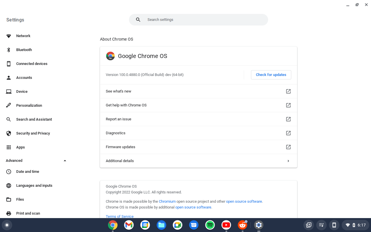 About Chrome OS page Screen Grab