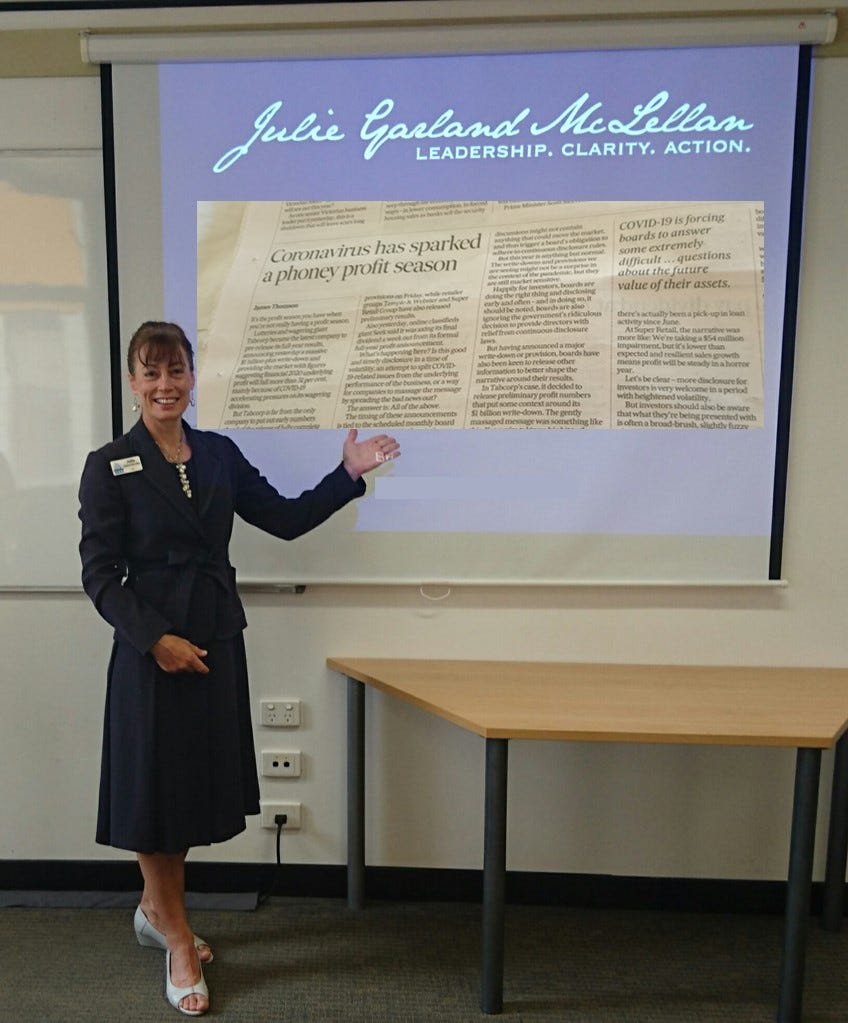Julie gives directors and boards up to date practical information so they can maximise their impact