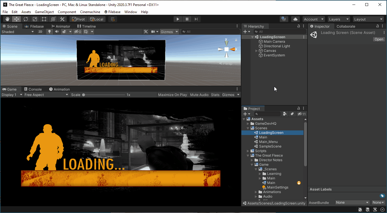 My journey becoming a Unity game developer: Main Menu: Loading Screen with  a Loading Bar | by Rhett Haynes | Medium