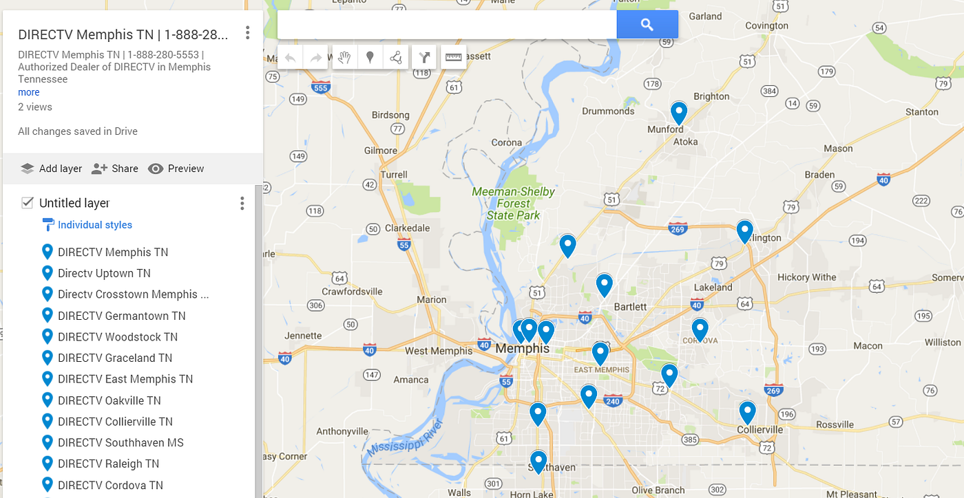 DIRECTV Memphis TN. A map showing the DIRECTV in Memphis by CableN