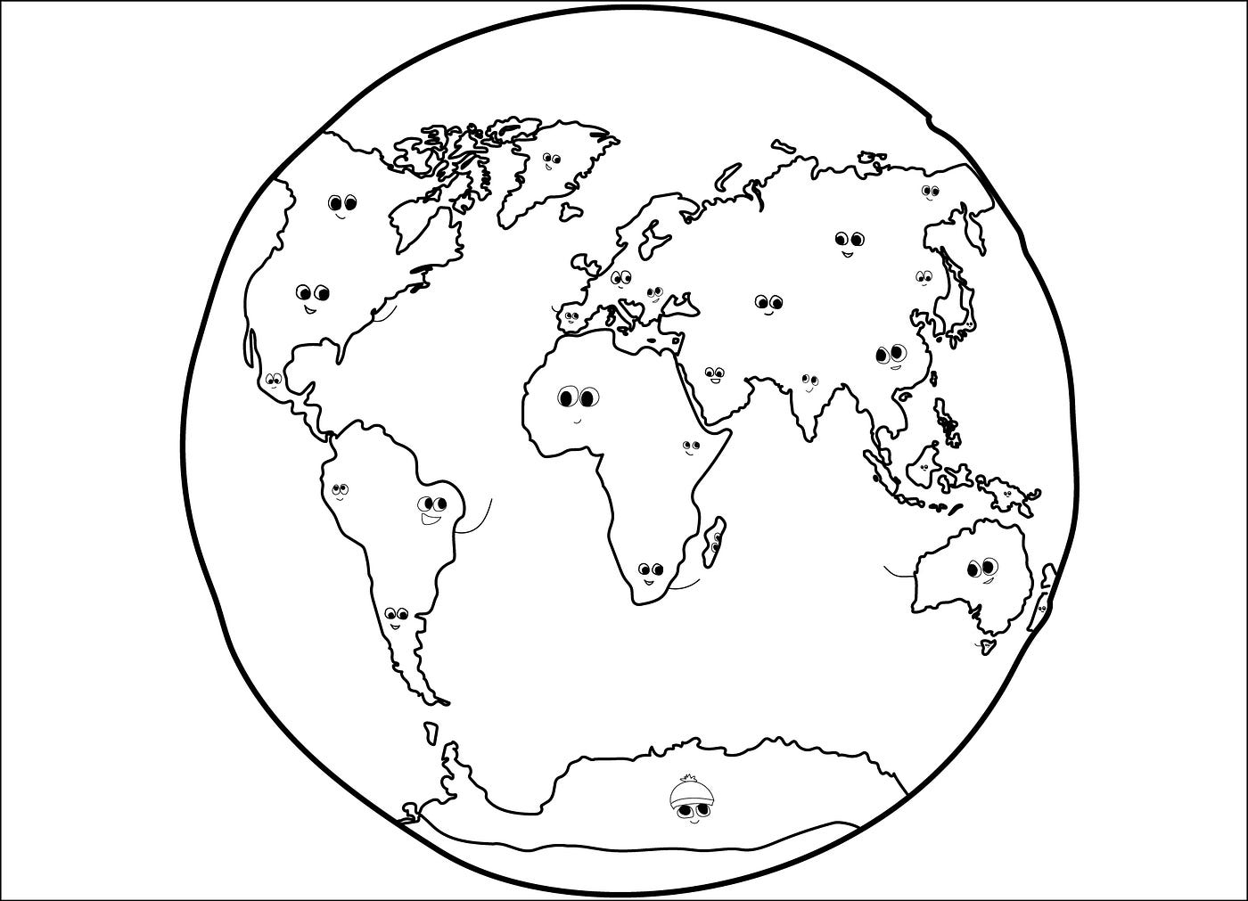 Illustration of the world with faces on several continents.