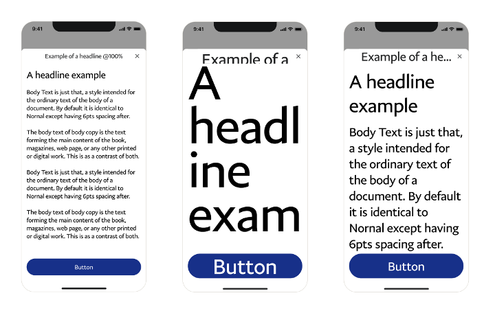 Screenshot of oversized body and heading text