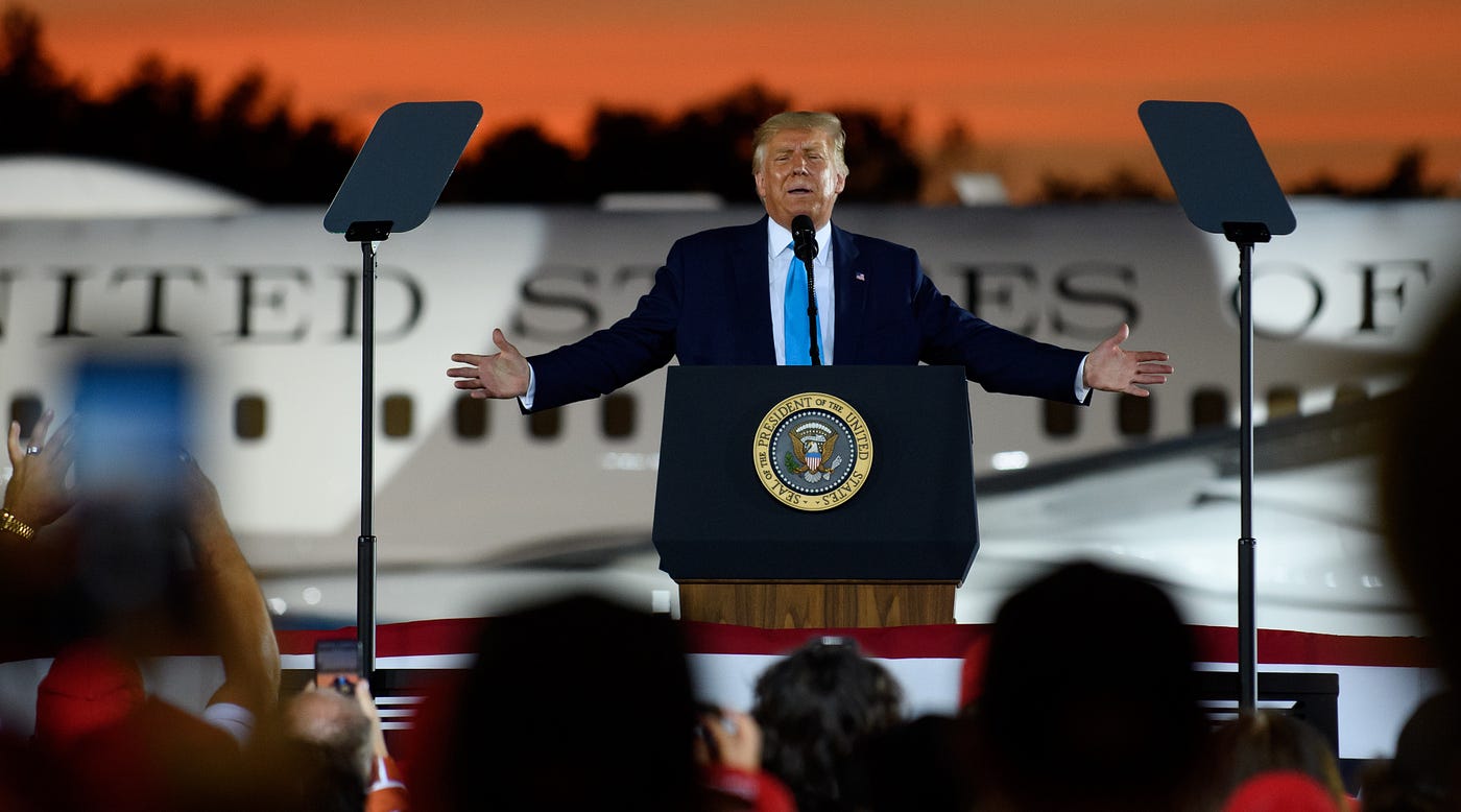 President Donald Trump speaks to supporters at a campaign rally at Arnold Palmer Regional Airport on September 3, 2020.
