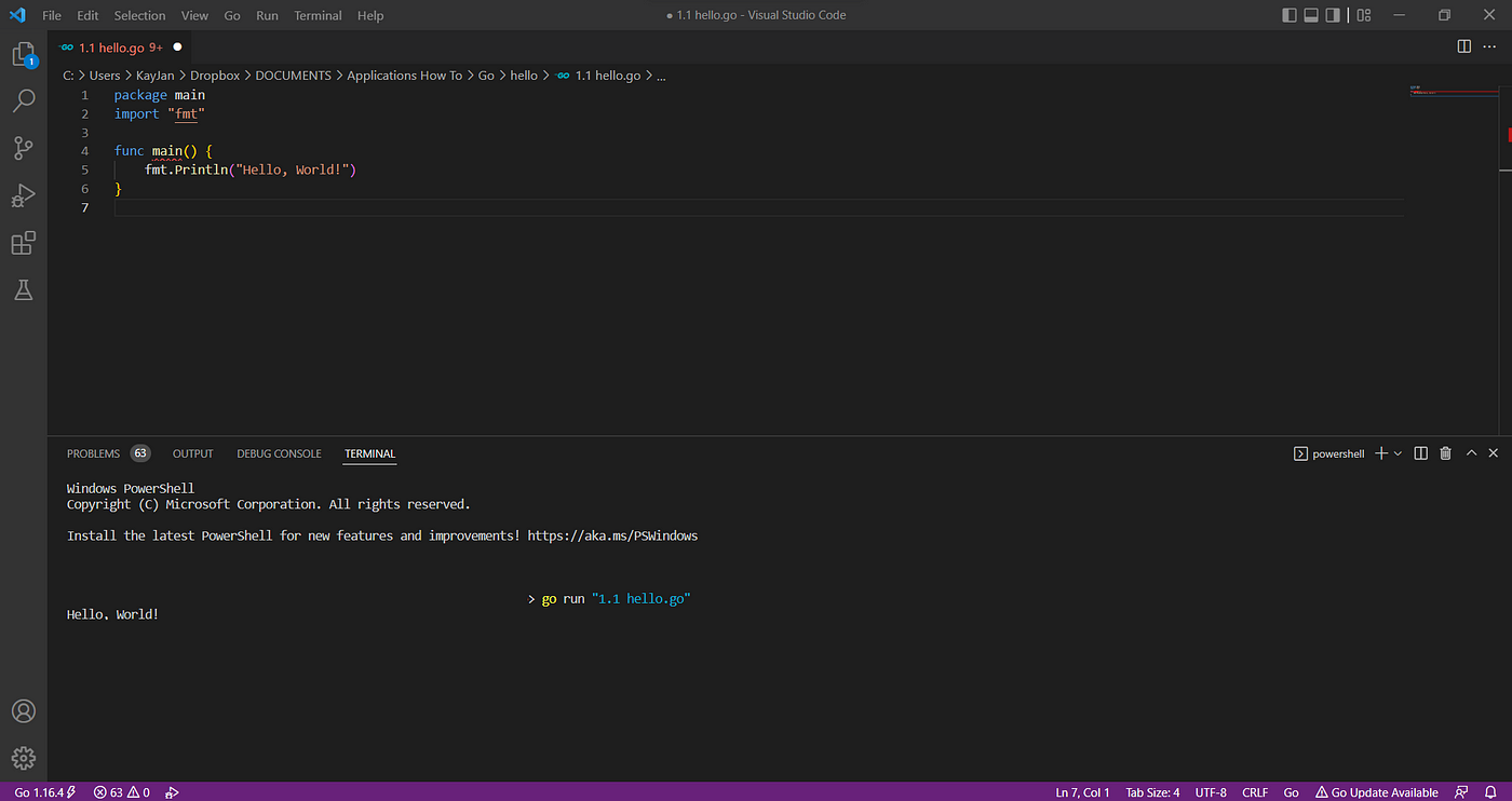 Gambar 14: Menjalankan Go di Visual Studio — Gambar oleh penulis