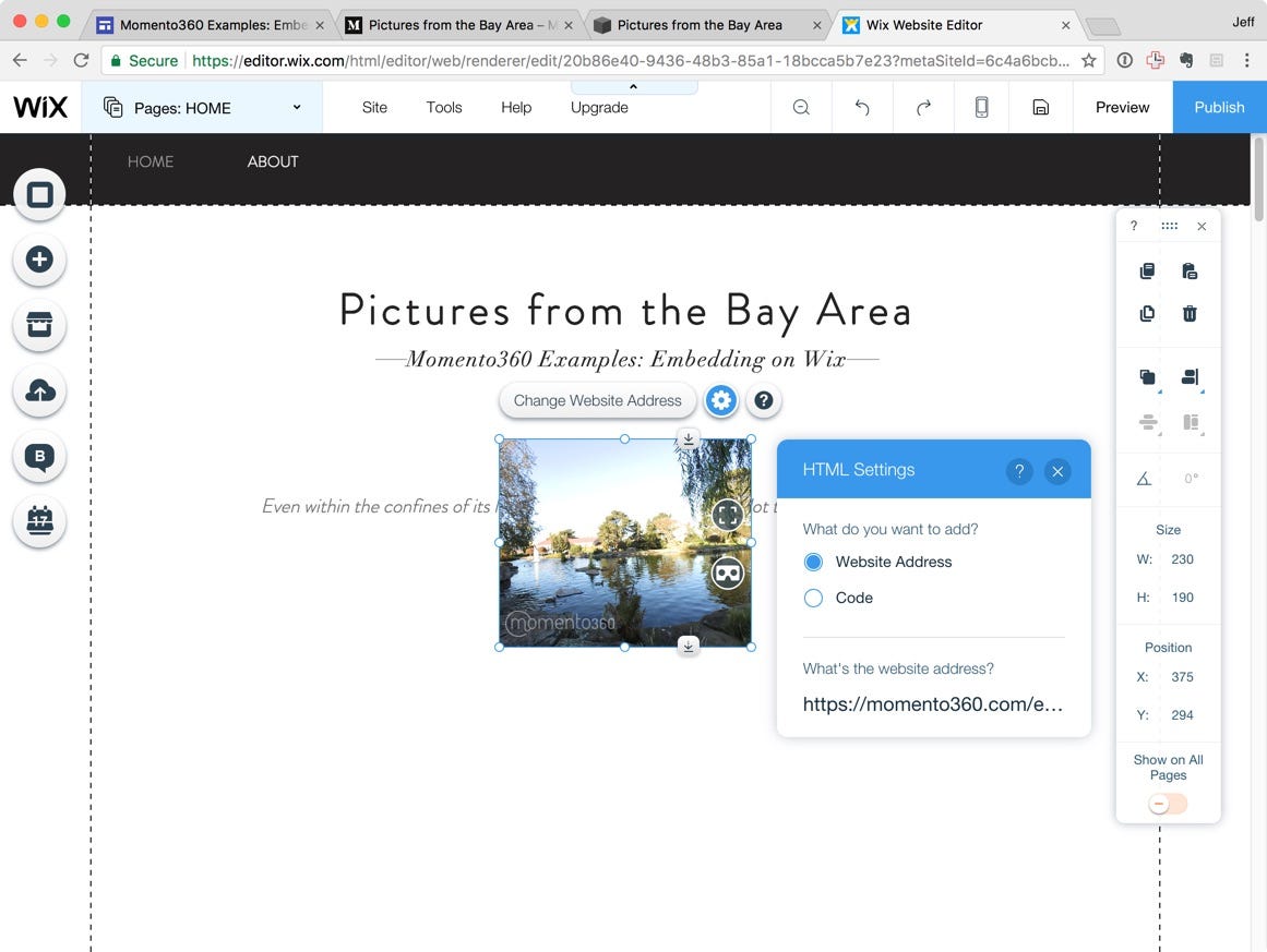 How to embed 360 photos in your Wix website by Momento360 The