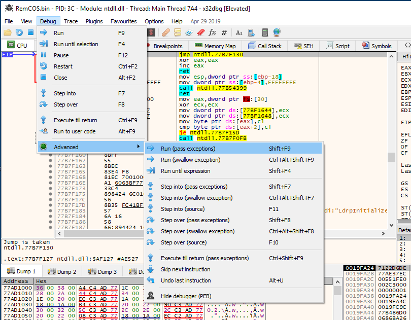 Passing all exceptions to binary, so that it’s not countered by debugger