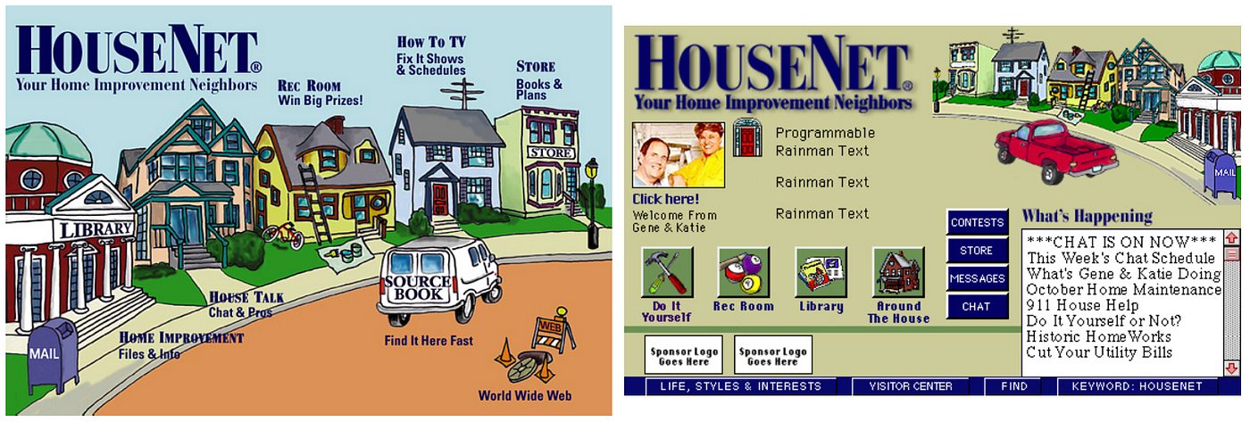 Screenshots from HouseNet, an AOL greenhouse partner, designed by the author.