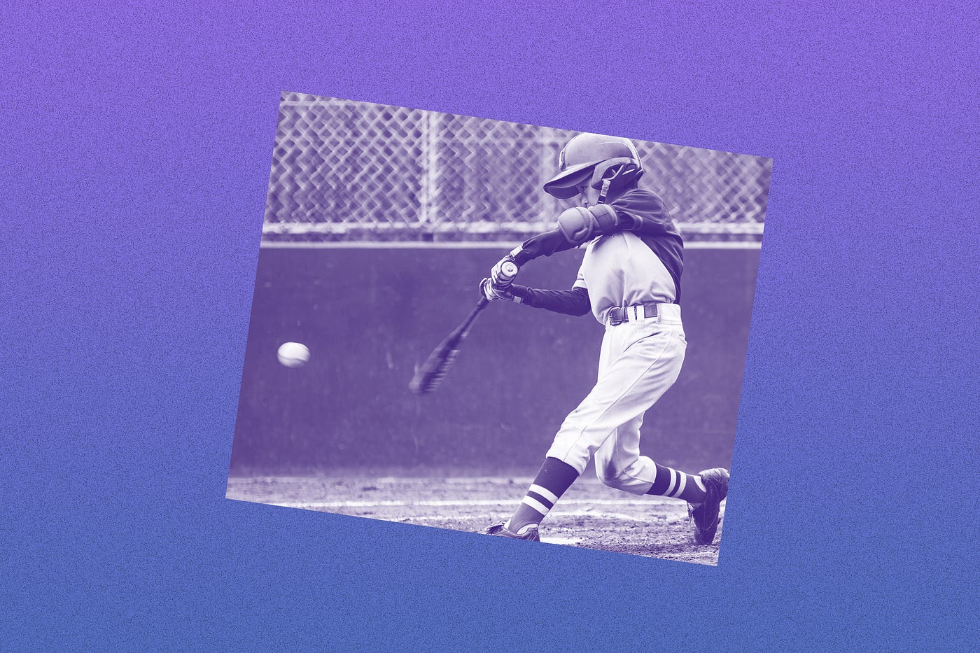 Filtered image of a young kid hitting a baseball with a bat.
