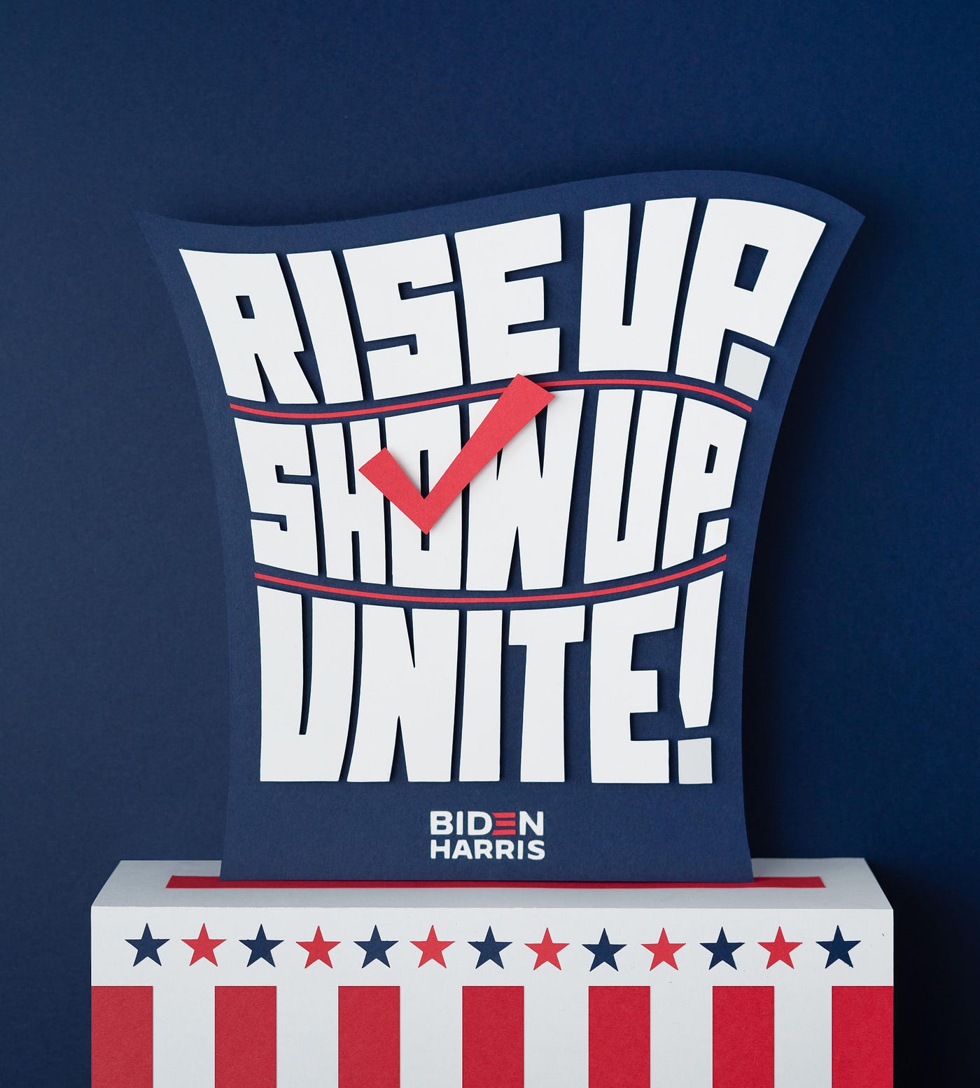 Lettering art of the phrase 'Rise up. Show up. Unite!' by Adé Hogue